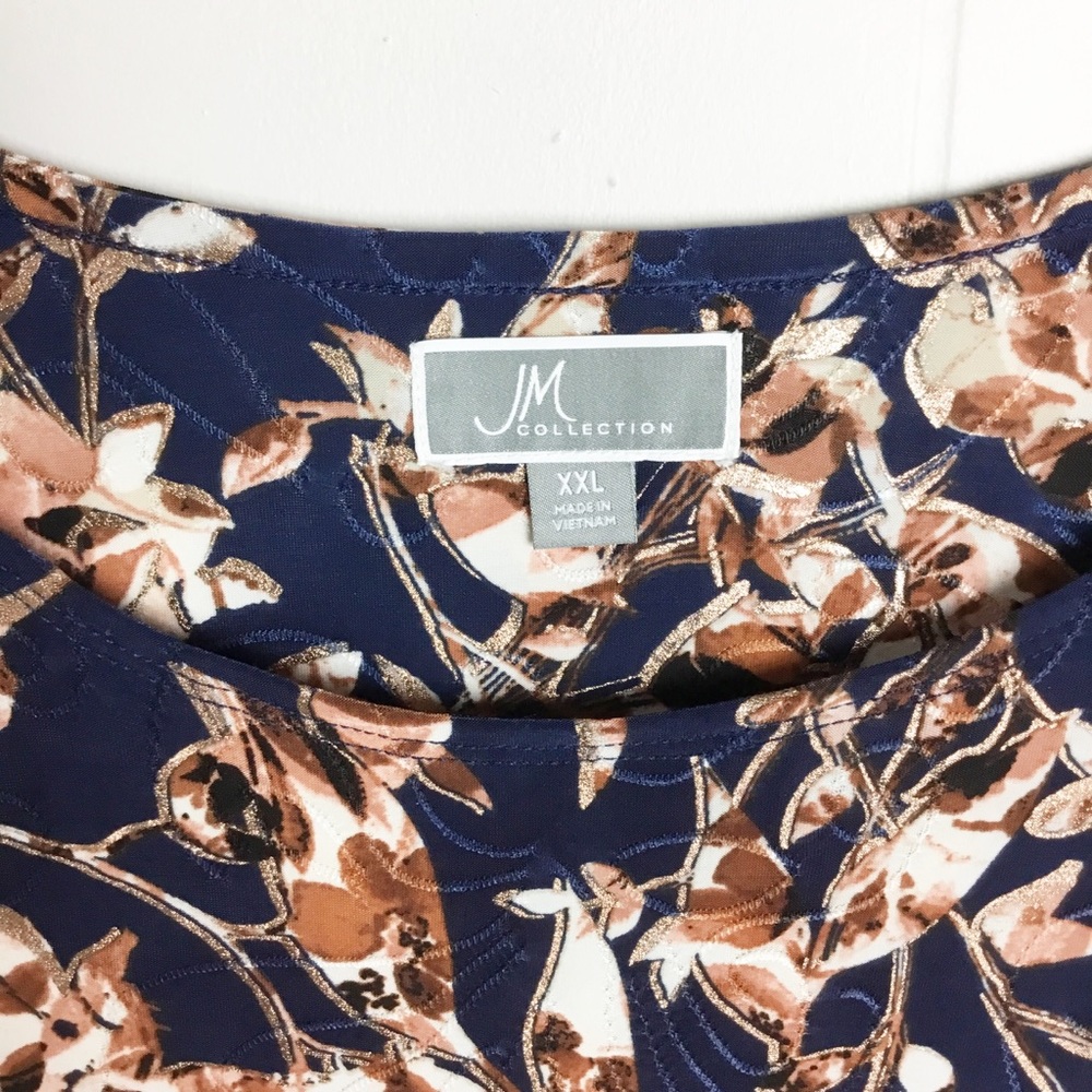 JM Collection Macy’s Plus Size XXL Top 3/4 Sleeve Floral - Picture 2 of 5